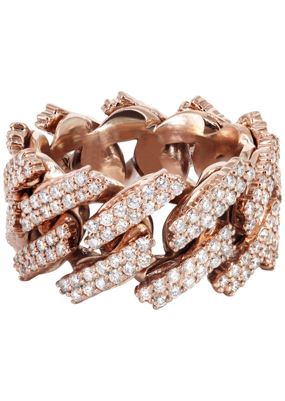 14K Rose Gold Diamond Cuban Link Ring | 4.00 Carats