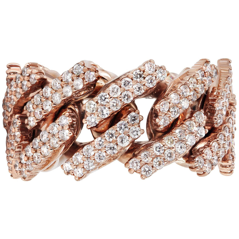 14K Rose Gold Diamond Cuban Link Ring | 4.00 Carats