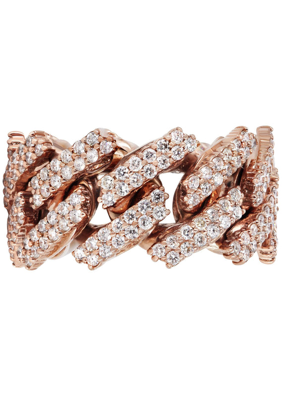 14K Rose Gold Diamond Cuban Link Ring | 4.00 Carats