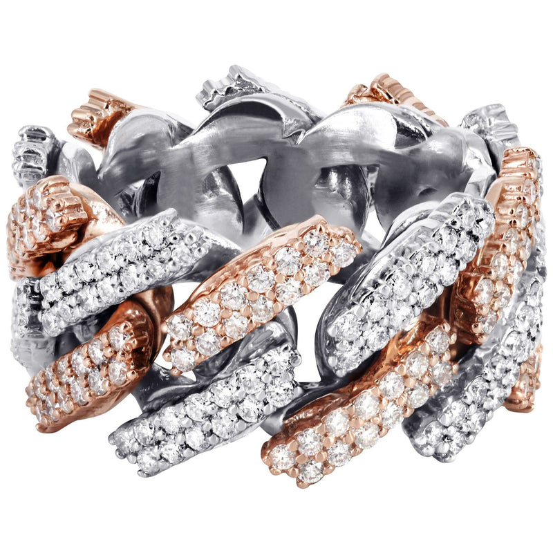 14K Rose And White Gold Diamond Cuban Link Ring | 4.00 Carats
