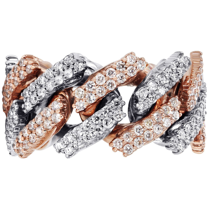 14K Rose And White Gold Diamond Cuban Link Ring | 4.00 Carats