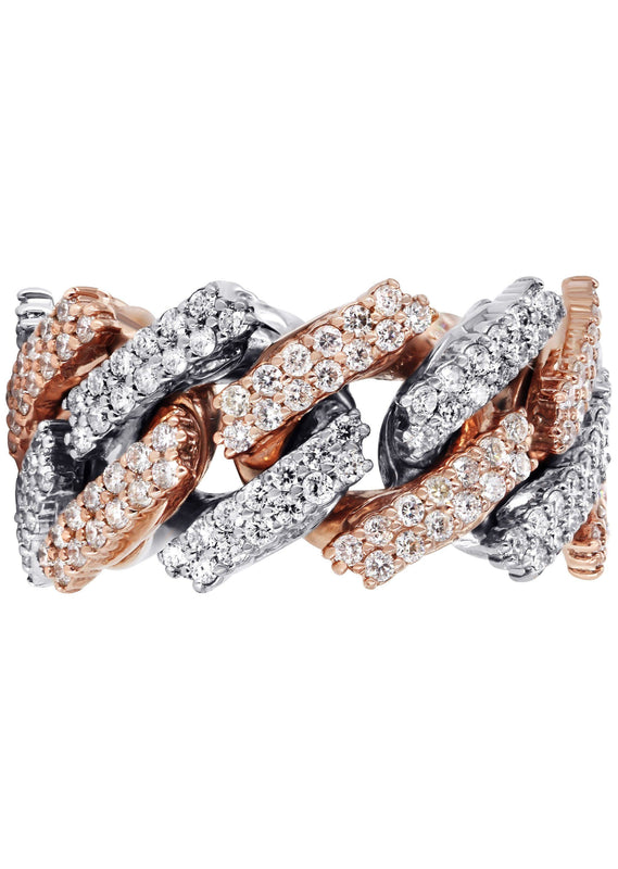 14K Rose And White Gold Diamond Cuban Link Ring | 4.00 Carats