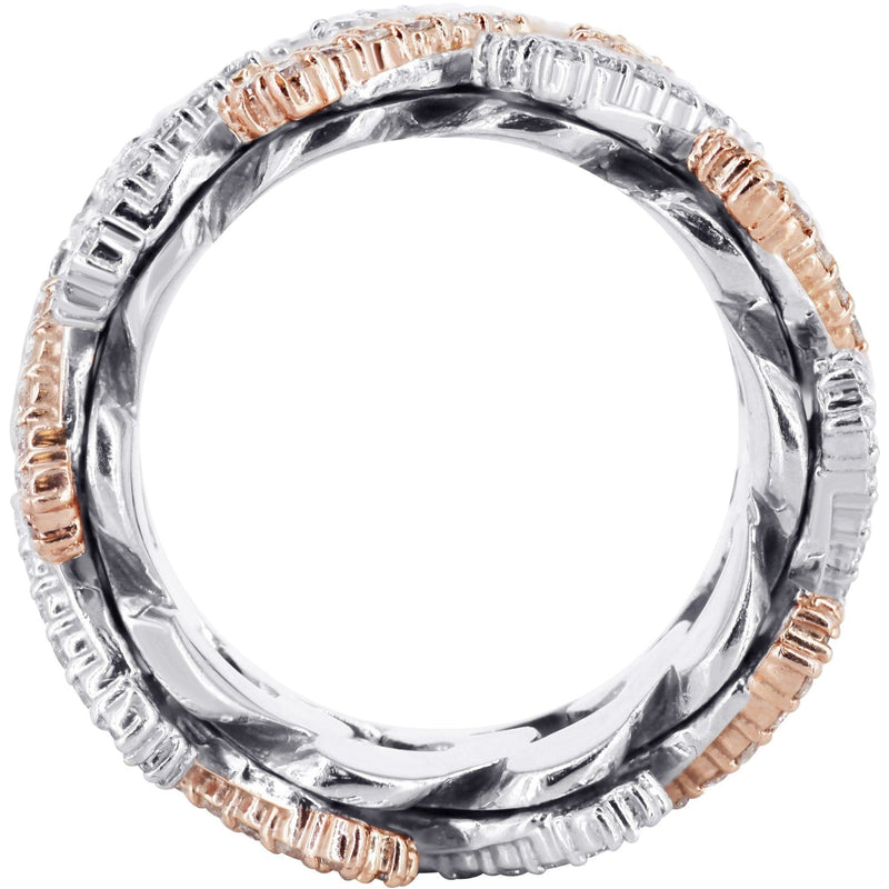 14K Rose And White Gold Diamond Cuban Link Ring | 4.00 Carats