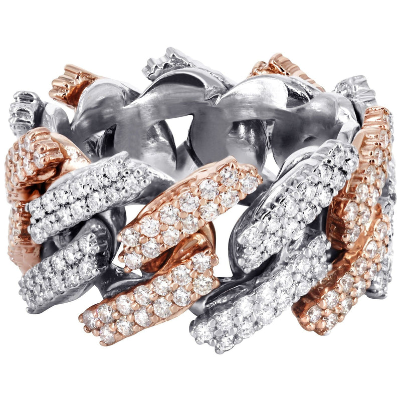 14K Rose And White Gold Diamond Cuban Link Ring | 20.1 Grams | 4.05 Carats