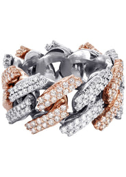 14K Rose And White Gold Diamond Cuban Link Ring | 20.1 Grams | 4.05 Carats