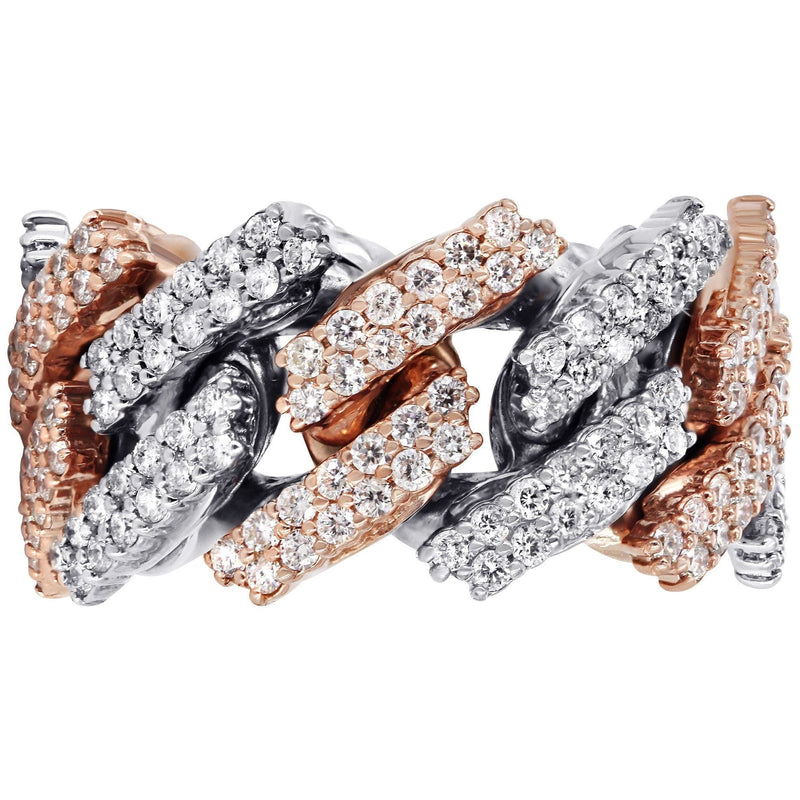 14K Rose And White Gold Diamond Cuban Link Ring | 20.1 Grams | 4.05 Carats
