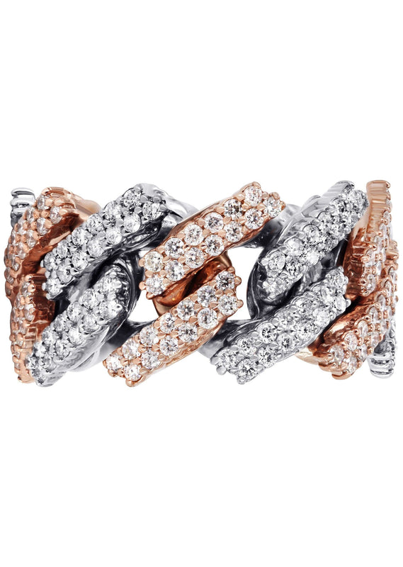 14K Rose And White Gold Diamond Cuban Link Ring | 20.1 Grams | 4.05 Carats