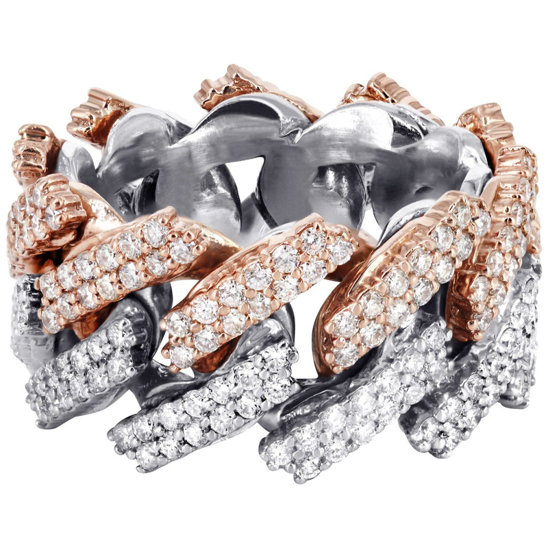 14K Rose And White Gold Diamond Cuban Link Ring | 20.11 Grams | 4.07 Carats