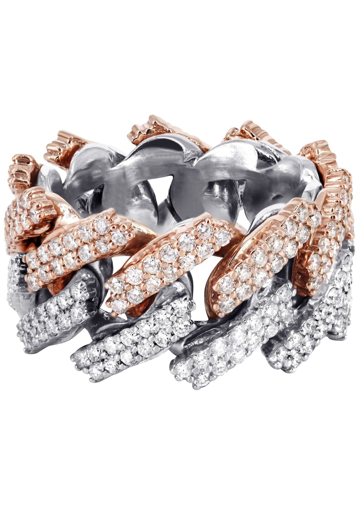 14K Rose And White Gold Diamond Cuban Link Ring | 20.11 Grams | 4.07 Carats