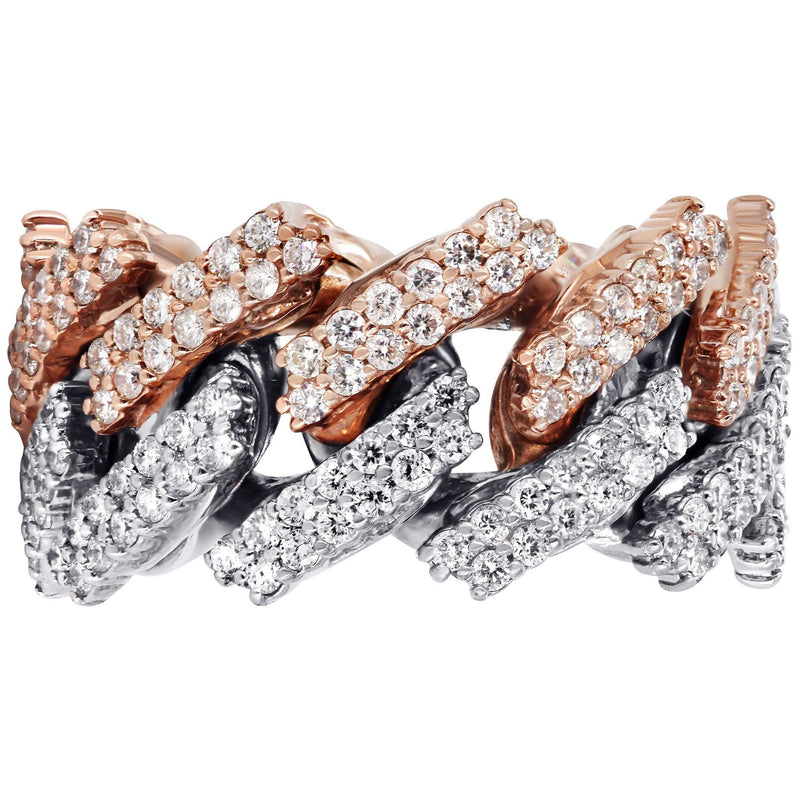 14K Rose And White Gold Diamond Cuban Link Ring | 20.11 Grams | 4.07 Carats