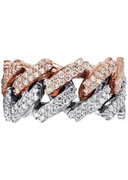 14K Rose And White Gold Diamond Cuban Link Ring | 20.11 Grams | 4.07 Carats