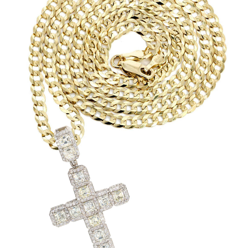 14K Yellow Gold Diamond Cross Necklace  | 8.99 Carats