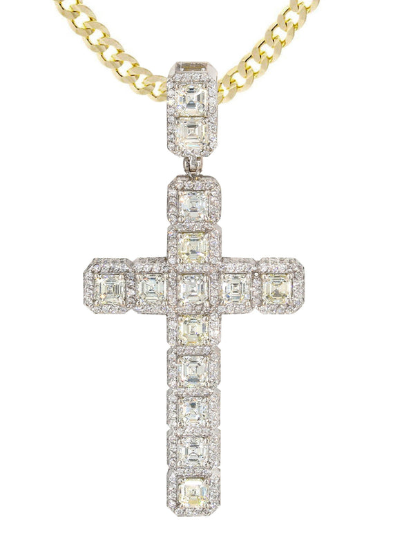 14K Yellow Gold Diamond Cross Necklace  | 8.99 Carats