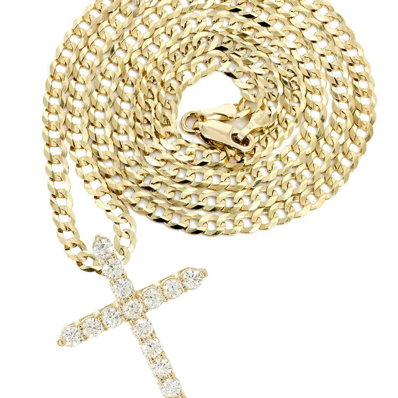 14K Yellow Gold Diamond Cross Necklace  | 3.1 Carats