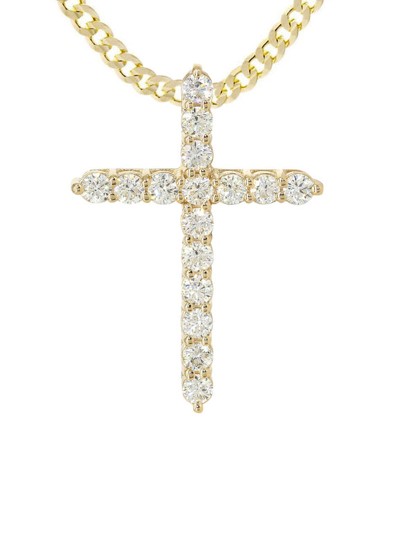 14K Yellow Gold Diamond Cross Necklace  | 3.1 Carats