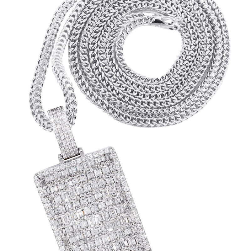 14K White Gold Dog Tag Diamond Necklace  | 10.8 Carats