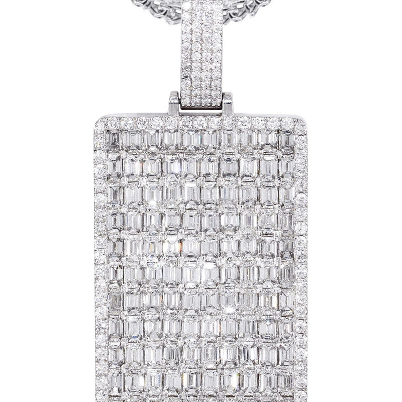 14K White Gold Dog Tag Diamond Necklace  | 10.8 Carats