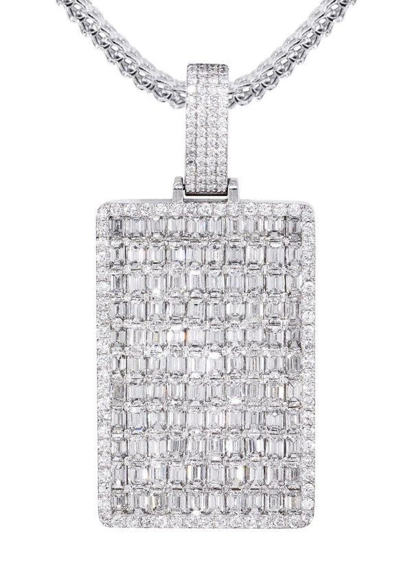 14K White Gold Dog Tag Diamond Necklace  | 10.8 Carats