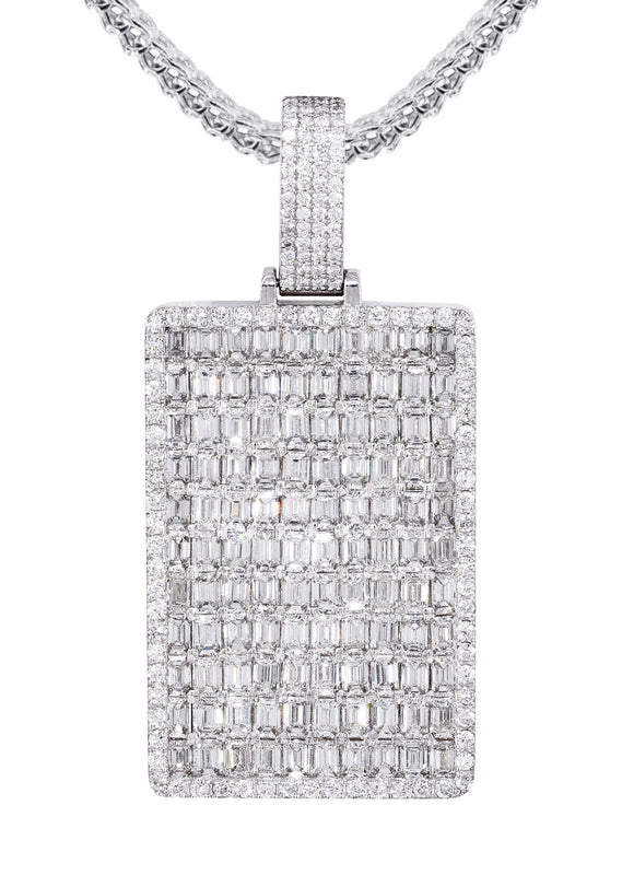 14K White Gold Dog Tag Diamond Necklace  | 10.8 Carats