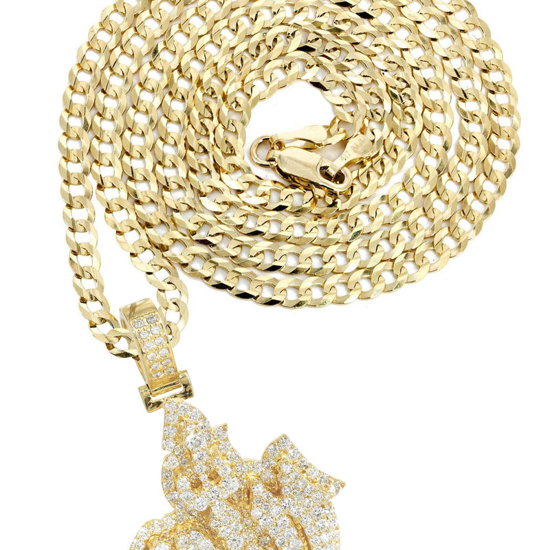 14K Yellow Gold Arabic Allah Diamond Necklace  | 7 Carats