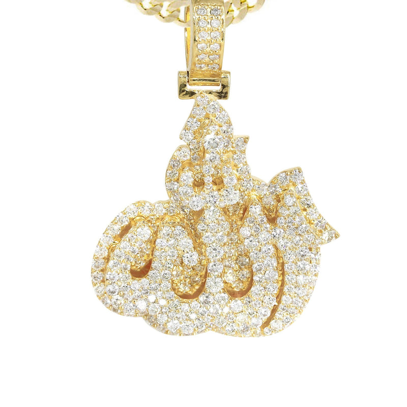 14K Yellow Gold Arabic Allah Diamond Necklace  | 7 Carats