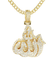 14K Yellow Gold Arabic Allah Diamond Necklace  | 7 Carats