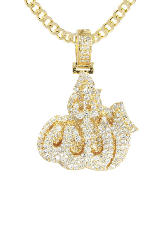 14K Yellow Gold Arabic Allah Diamond Necklace  | 7 Carats