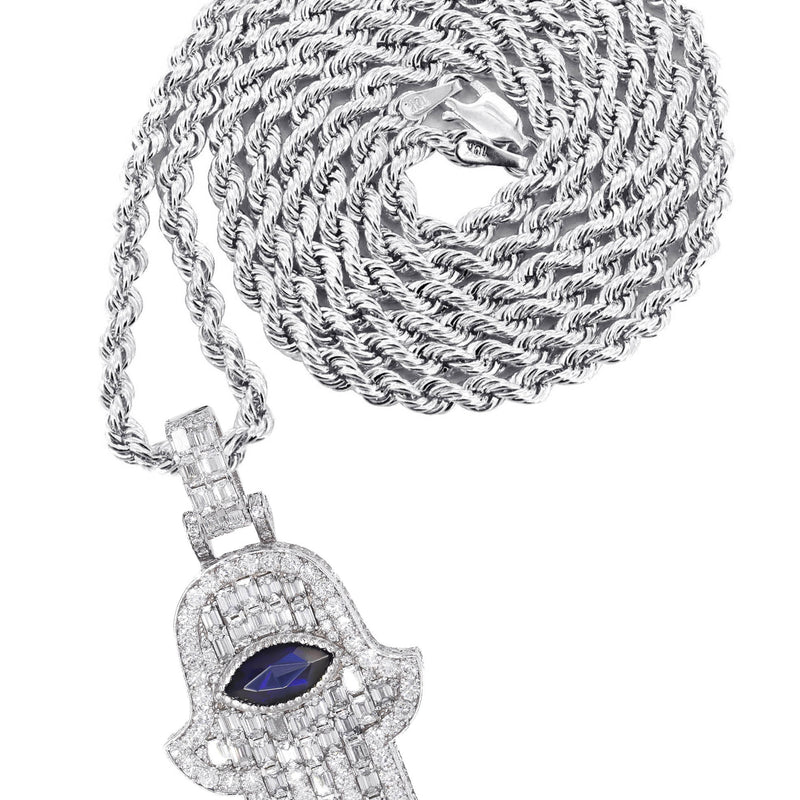 Diamond 14K White Gold Hamsa Diamond Necklace  | 8.47 Carats