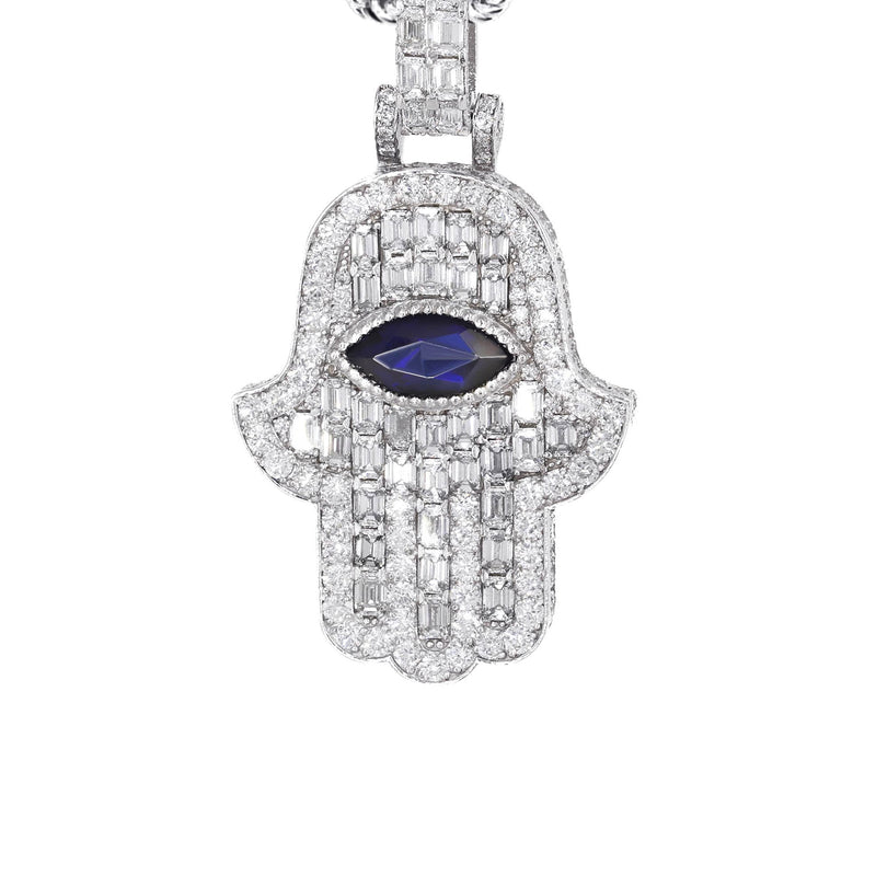 Diamond 14K White Gold Hamsa Diamond Necklace  | 8.47 Carats
