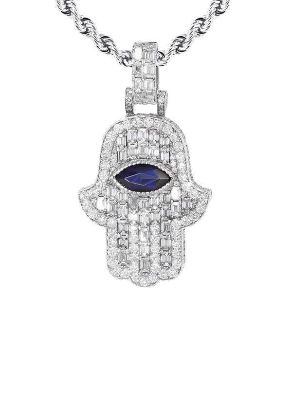 Diamond 14K White Gold Hamsa Diamond Necklace  | 8.47 Carats