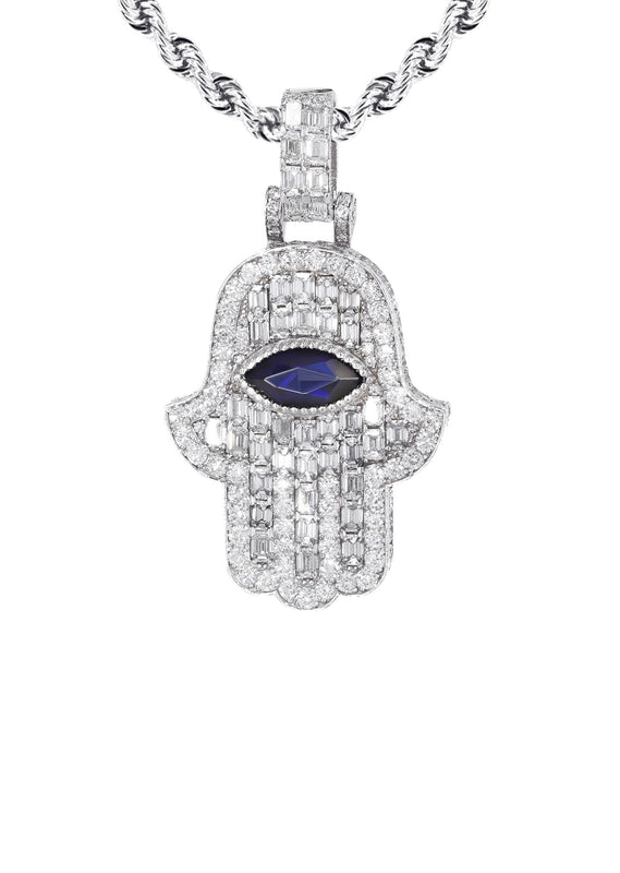 Diamond 14K White Gold Hamsa Diamond Necklace  | 8.47 Carats