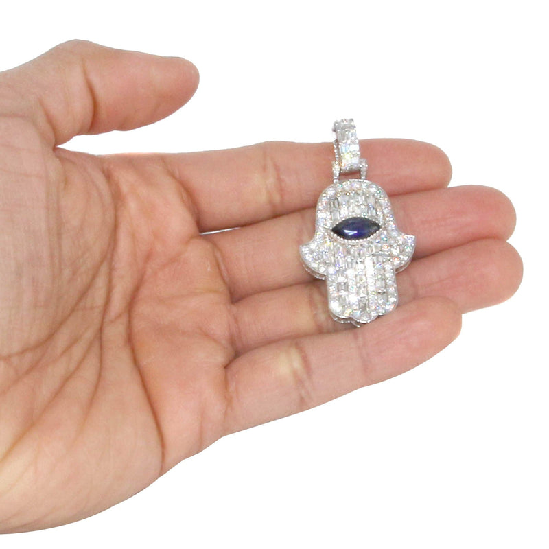 Diamond 14K White Gold Hamsa Diamond Necklace  | 8.47 Carats