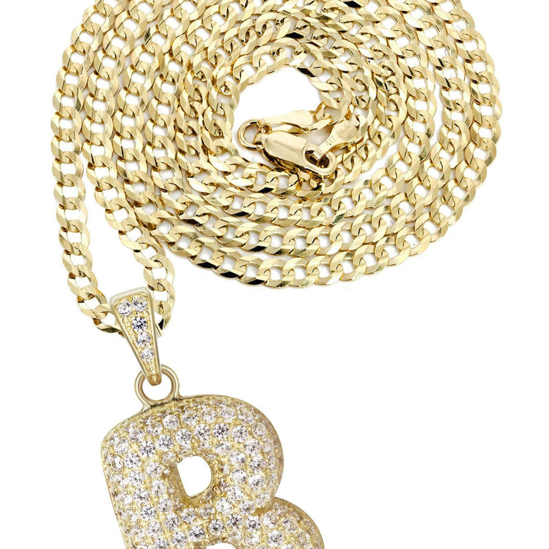 10K Yellow Gold Bubble Letter "B" CZ Necklace | Appx. 13.8 Grams