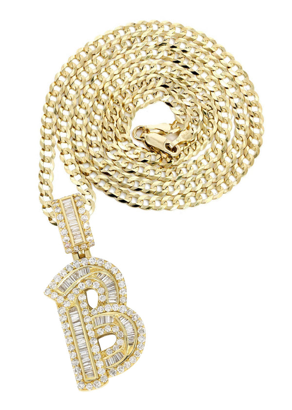 14K Yellow Gold Letter "B" Baguette Diamond Necklace | 2.15 Carats