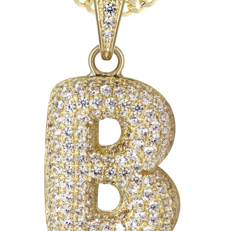 10K Yellow Gold Bubble Letter "B" CZ Necklace | Appx. 13.8 Grams