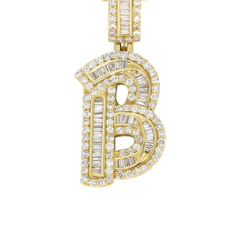 14K Yellow Gold Letter "B" Baguette Diamond Necklace | 2.15 Carats