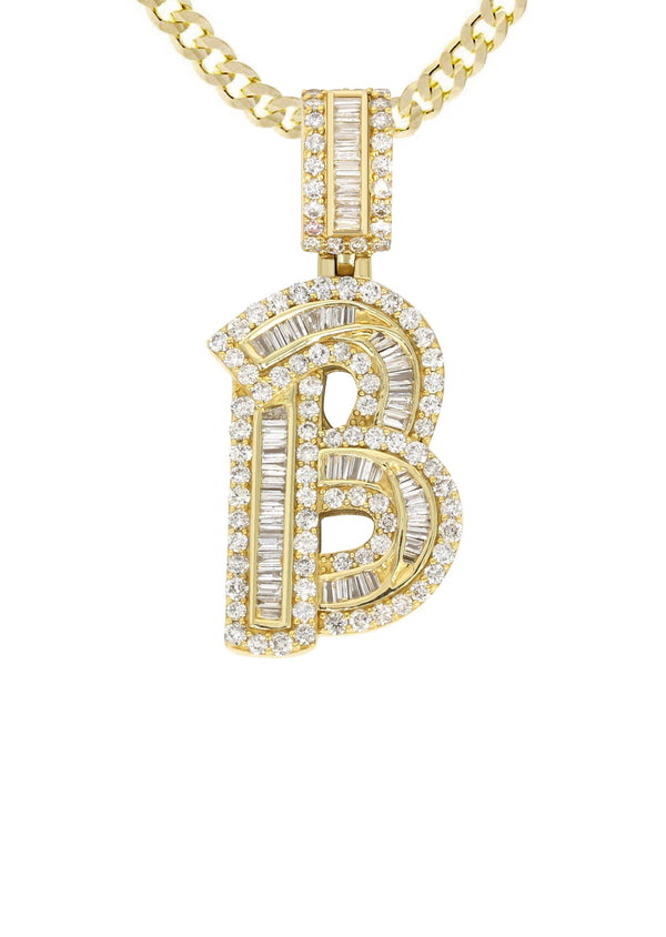 14K Yellow Gold Letter "B" Baguette Diamond Necklace | 2.15 Carats