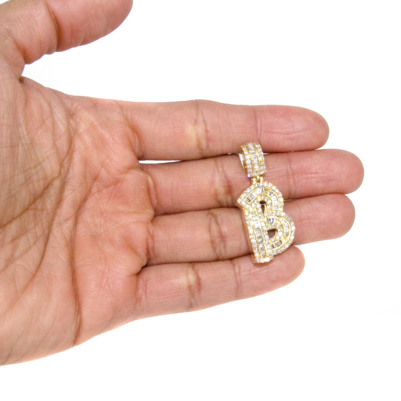 14K Yellow Gold Letter "B" Baguette Diamond Necklace | 2.15 Carats