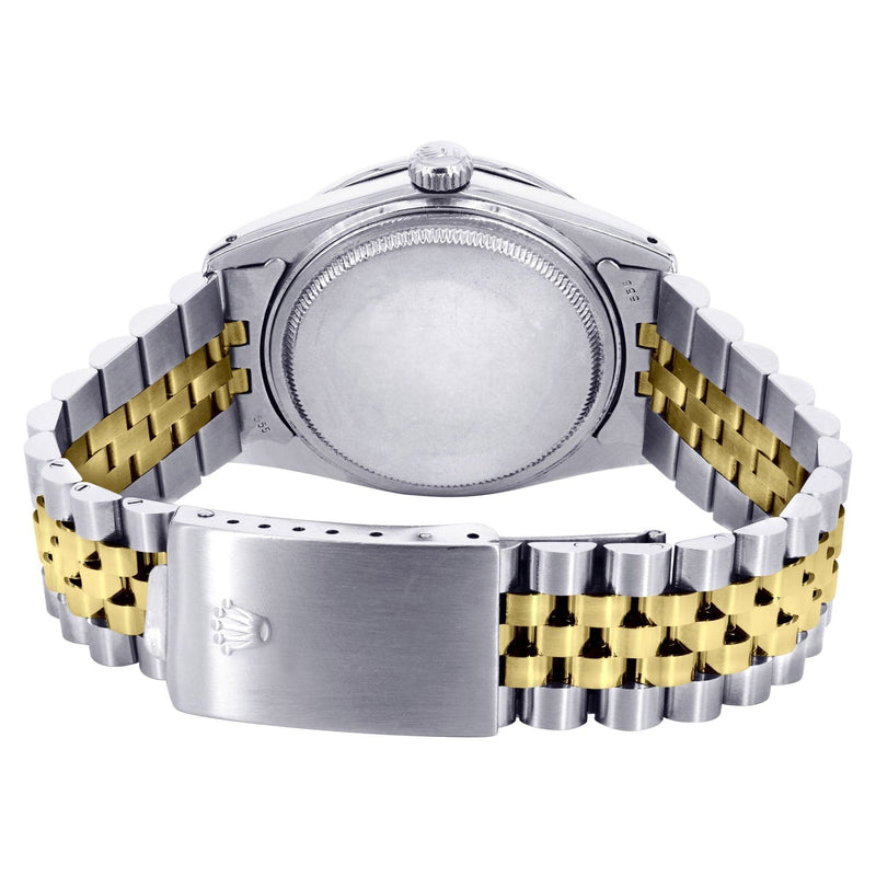 Diamond Gold Rolex Watch For Men 16233 | 36Mm | Rainbow Sapphire Bezel | Diamond Green Roman Numeral Dial | Jubilee Band