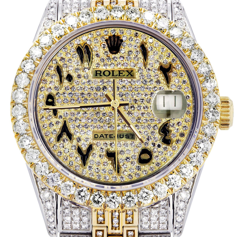 Iced Out Rolex Datejust 36 MM | Two Tone | 10 Carats of Diamonds | Full Diamond Arabic Diamond Dial