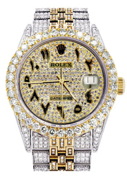 Iced Out Rolex Datejust 36 MM | Two Tone | 10 Carats of Diamonds | Full Diamond Arabic Diamond Dial