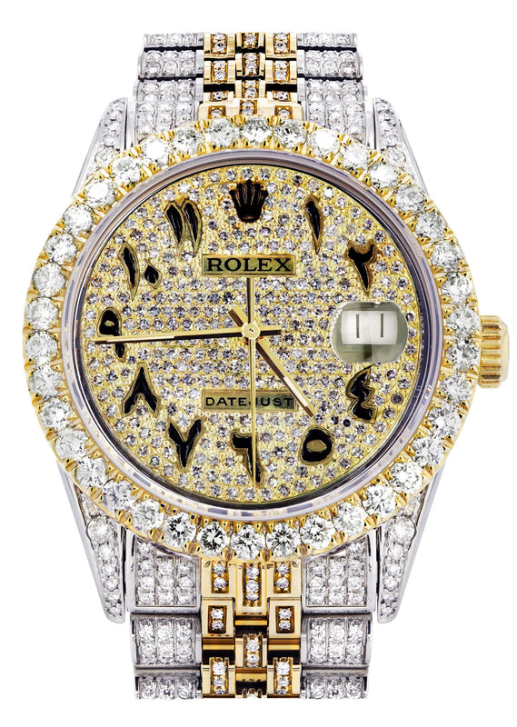 Iced Out Rolex Datejust 36 MM | Two Tone | 10 Carats of Diamonds | Full Diamond Arabic Diamond Dial