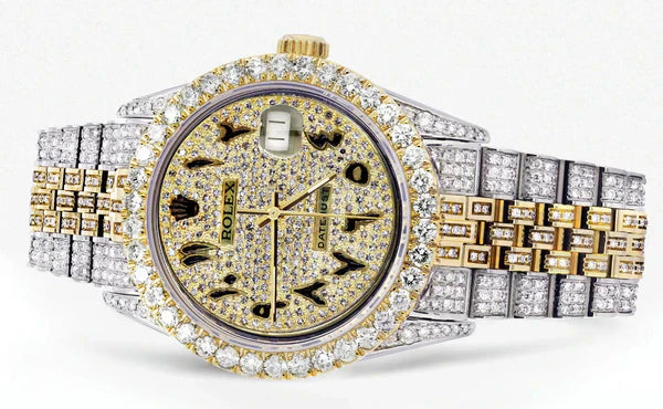 Iced Out Rolex Datejust | 36MM | Full Diamond Arabic Diamond Dial | Two Tone | Diamond Jubilee Band | 10 Carats of Diamonds