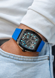 Frost NYC Mens Watch - Automatic Skeleton Sport Black Watch | FRST-01-SB | Blue