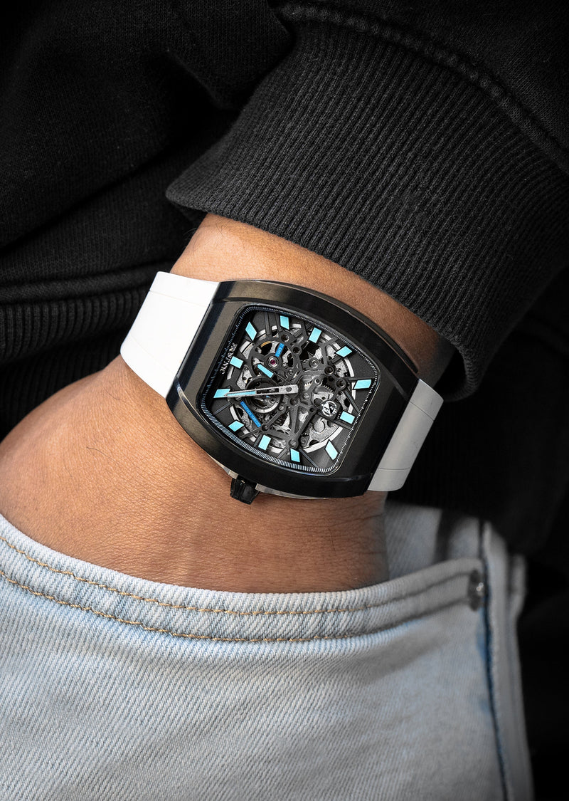 Frost NYC Mens Watch - Automatic Skeleton Sport Black Watch | FRST-01-SB| White