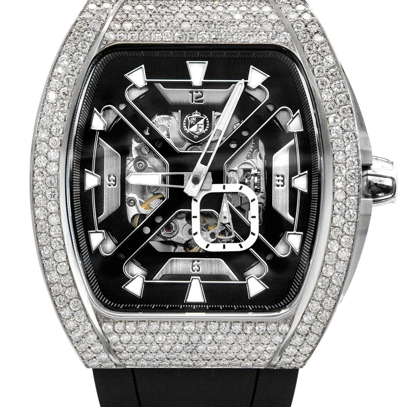 Frost NYC Mens Watch - Automatic Skeleton Stainless Steel Diamond Sport Watch | FRST-01-XS-D | Black