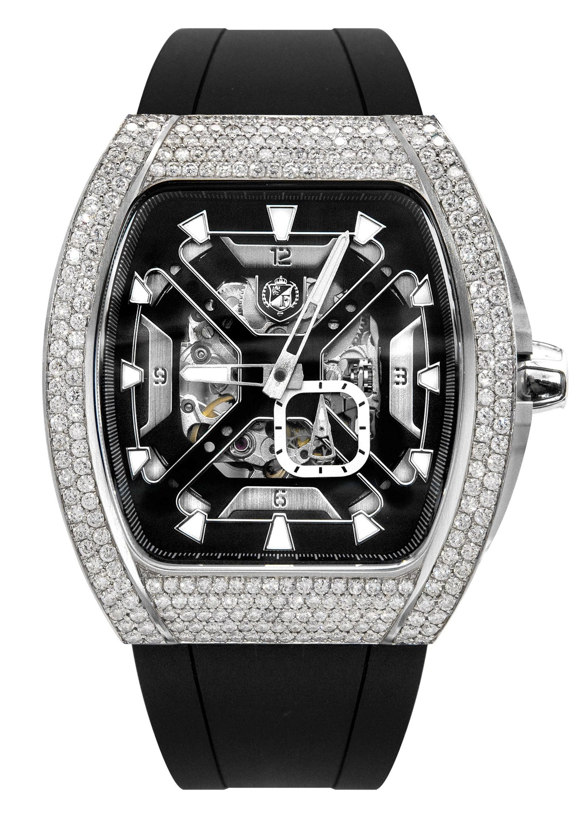 Frost NYC Mens Watch - Automatic Skeleton Stainless Steel Diamond Sport Watch | FRST-01-XS-D | Black
