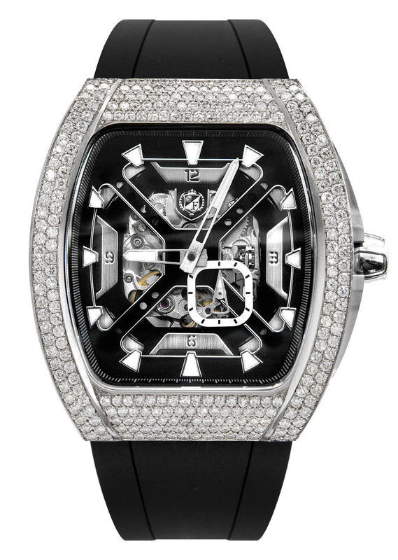Frost NYC Mens Watch - Automatic Skeleton Stainless Steel Diamond Sport Watch | FRST-01-XS-D | Black
