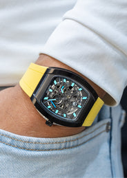 Frost NYC Mens Watch - Automatic Skeleton Sport Black Watch | FRST-01-SB| Yellow
