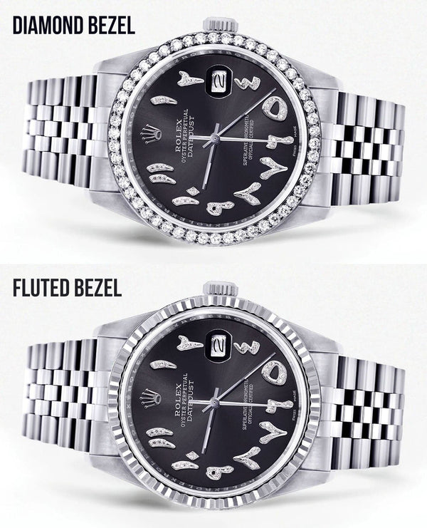 Diamond Mens Rolex Datejust Watch 16200 | 36 MM | Custom Arabic Diamond Dial | Jubilee Band | Diamond Bezel